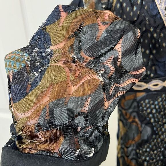 Hale Bob Dress Retro 70’s Bell Sleeve Lace Earth Tone  Tunic Mini Size XS - Picture 10 of 15